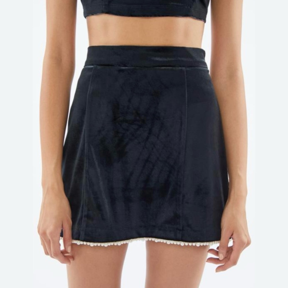 Urban Outfitters black velvet pearl trim mini skirt